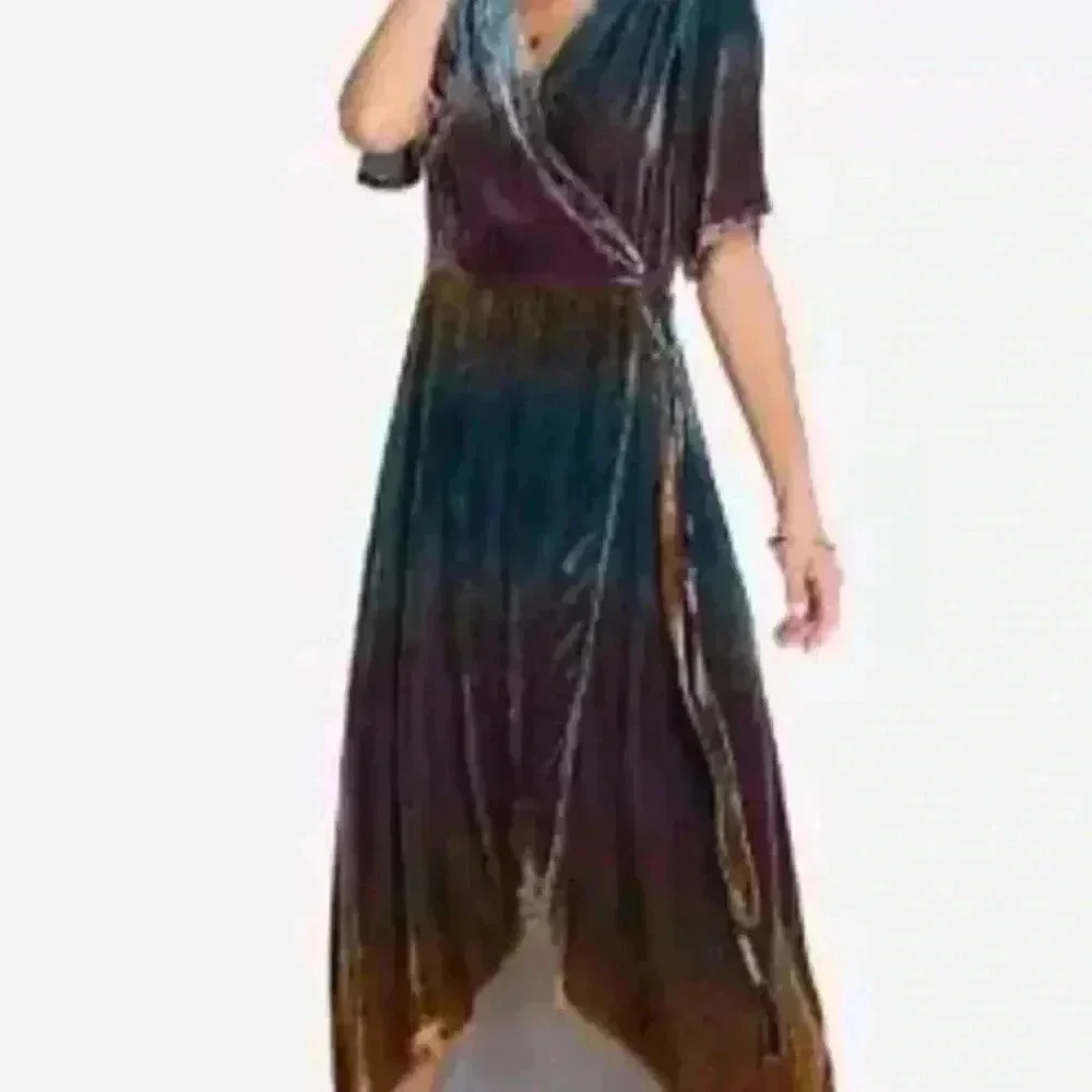 NWOT JOHNNY WAS Ombre Cheetah Print Velvet Midi Silk Wrap Dress Size XS - Picture 6 of 16